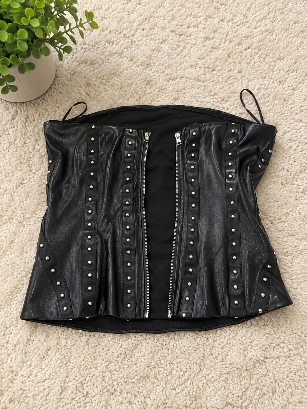 Studded Black Faux Leather Corset Jacket